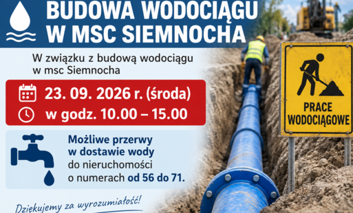 PRZERWY W DOSTAWIE WODY - 23.09.2026 r.
